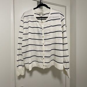 Ava & Viv White Cardigan with Navy Stripes